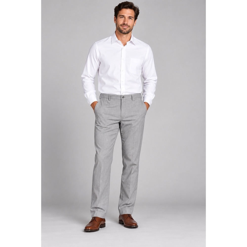 Haggar Men’s Iron Free Premium Khaki Pants Gray Slim Straight Fit 36x32